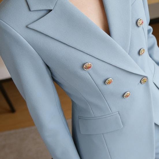 Kvinnodräkt Vår Höst Långa Ärmar Rever Krage Blazerjacka Vida Byxor Arbete Kontor Business Casual Kläder Byxdress