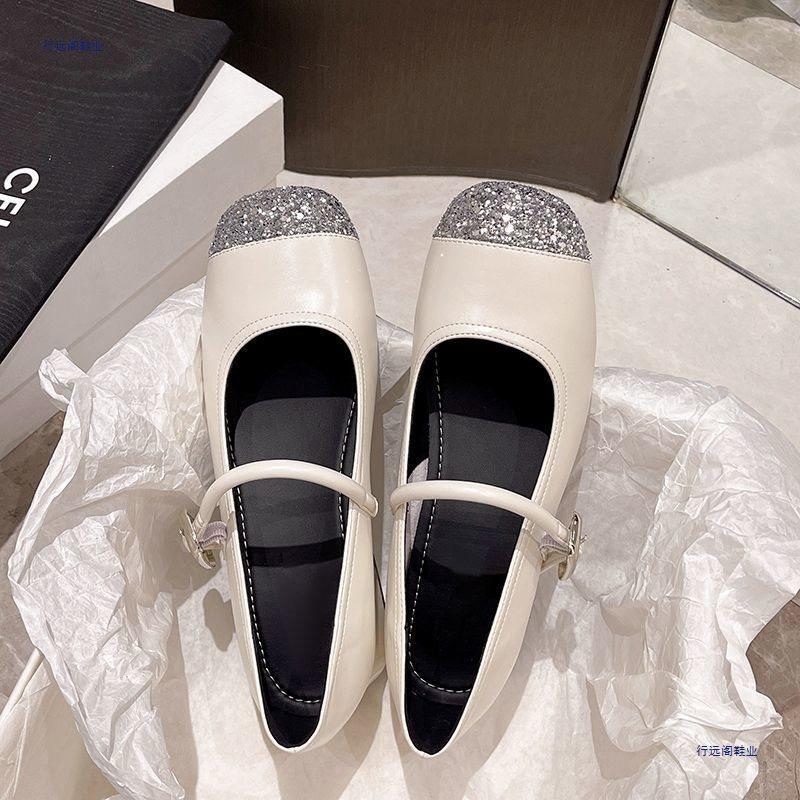 Silver soft-soled light-mouth Mary Jane shoes women's new spring and summer one-word with retro high-heeled single shoes