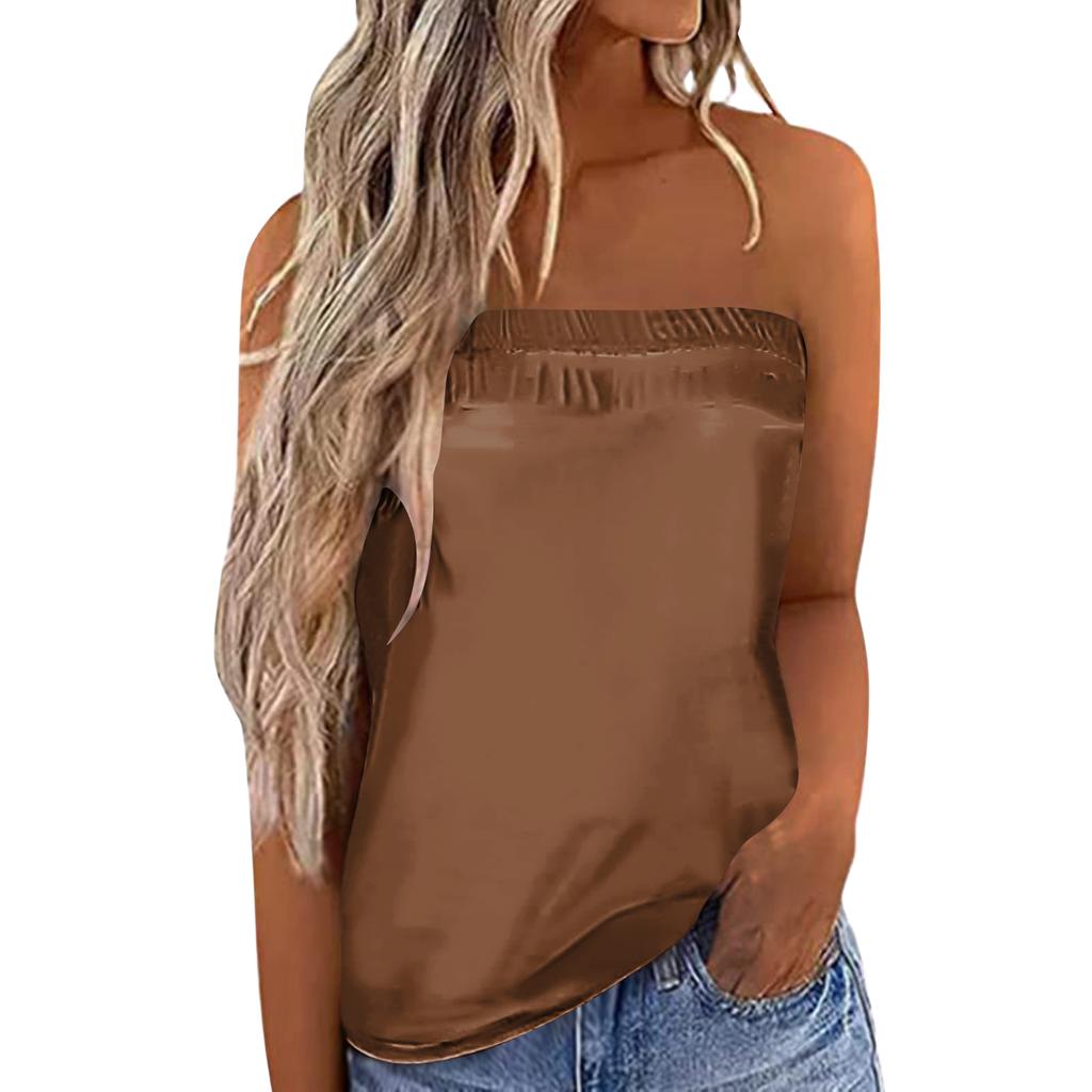 Top de Verano Sexy para Mujer sin Tirantes Hombros Descubiertos Banda Elástica