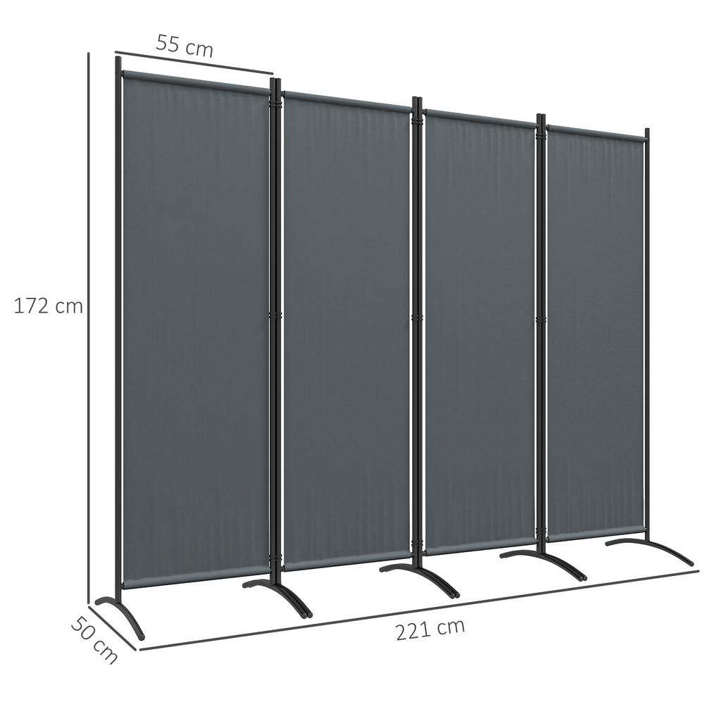 4 Panel Folding Room Divider, 1.7m Privacy Screen with Wide Feet, Portable Freestanding Metal Partition Separator for Office, Living Room, Bedroom