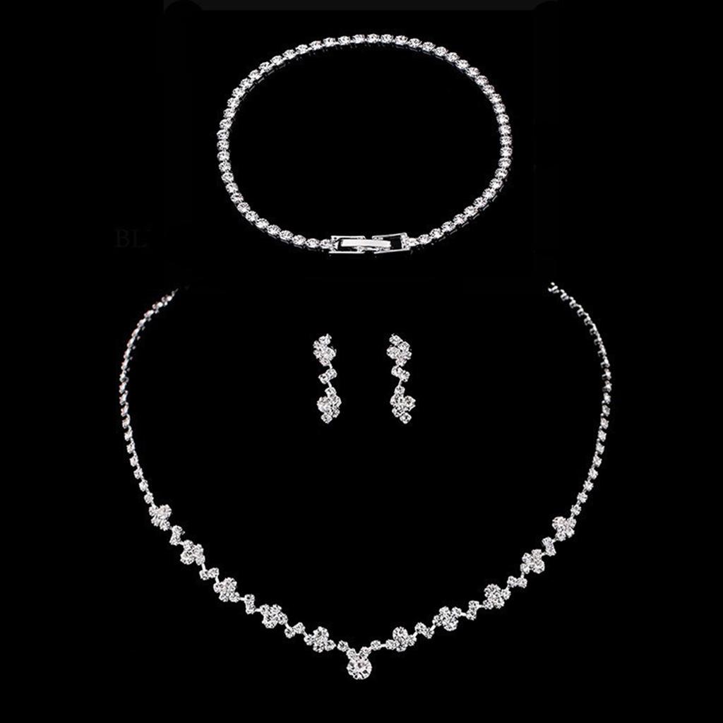 Rhinestones Necklaces Earrings Bracelet Ring Set Hypo-allergenic Dazzling Accessories Kit for Banquet Gown Birthday Dresses Skirts