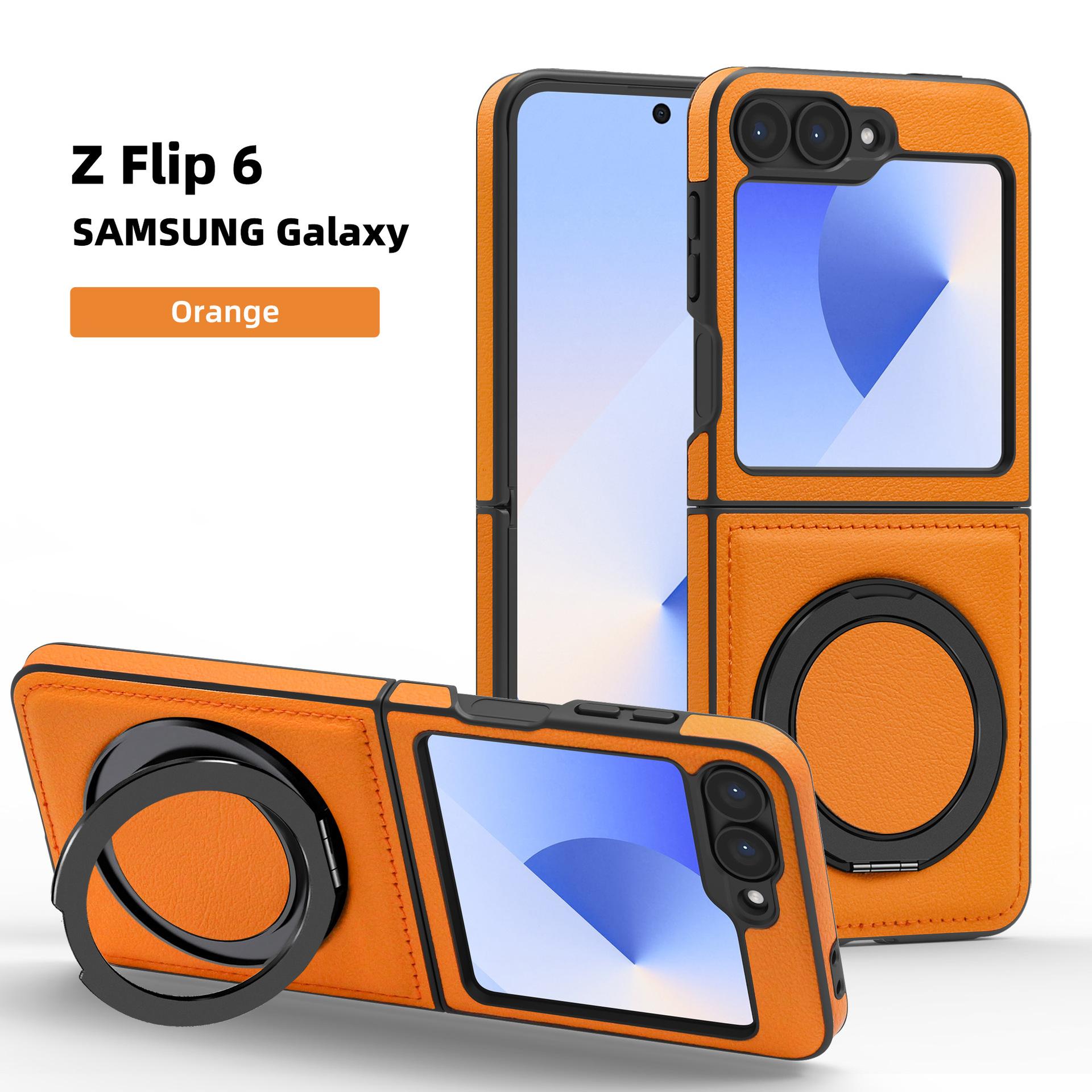 

Подходит для Samsung Z Flip6 Yashi Складной кронштейн Чехол для мобильного телефона Магнитная зарядка Z Flop5 Кожаный защитный чехол против падения Samsung Z Flop3 оранжевый