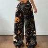 Damen Casual Locker Geschnittene Weite Hosen mit Halloween Print, Elastischer Bund mit Kordelzug für die Feierparty