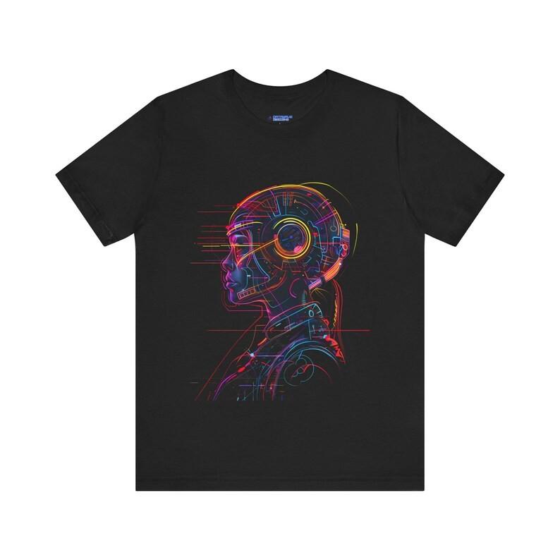 Cyberpunk Robot T Shirt Yellow Android Graphic Tee Futuristic Streetwear S