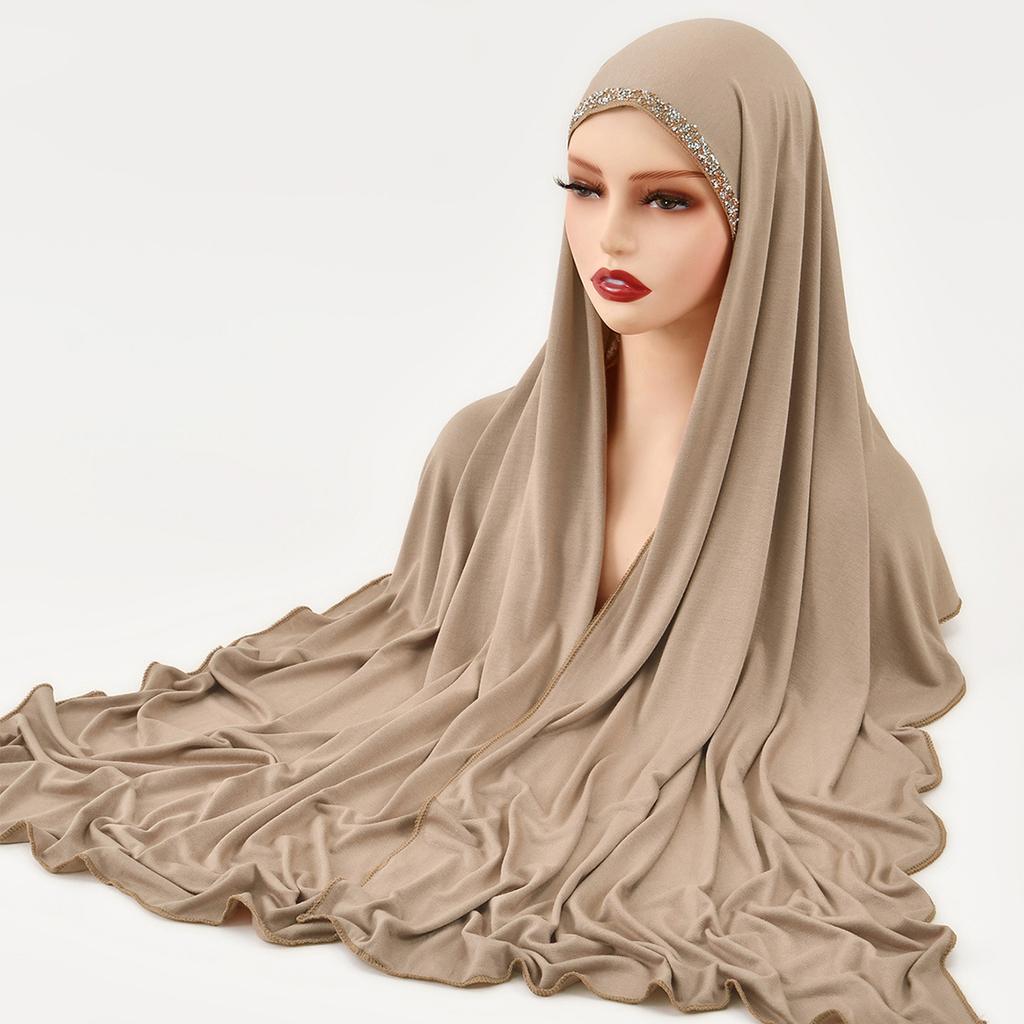 New Hot-selling Solid Color Hot Diamond Mercerized Cotton Headscarf Ethnic Style Women's Soft Fashion Popular Headscarf