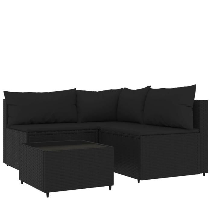 VidaXL Salon de jardin 4 pcs avec coussins Noir Résine tressée, ensemble de salon d'extérieur, ensemble de mobilier 319781