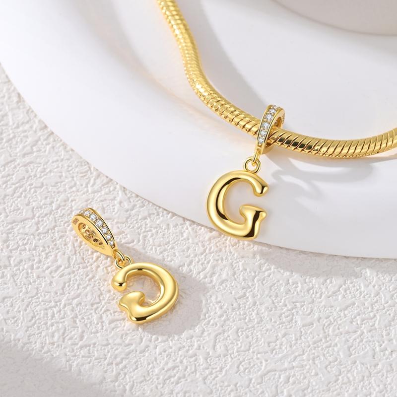 Copper Charms Golden Zircon Alphabet A-Z Beads Pendants Dangles Fit Original Charm Bracelet Women Diy Gift Jewelry