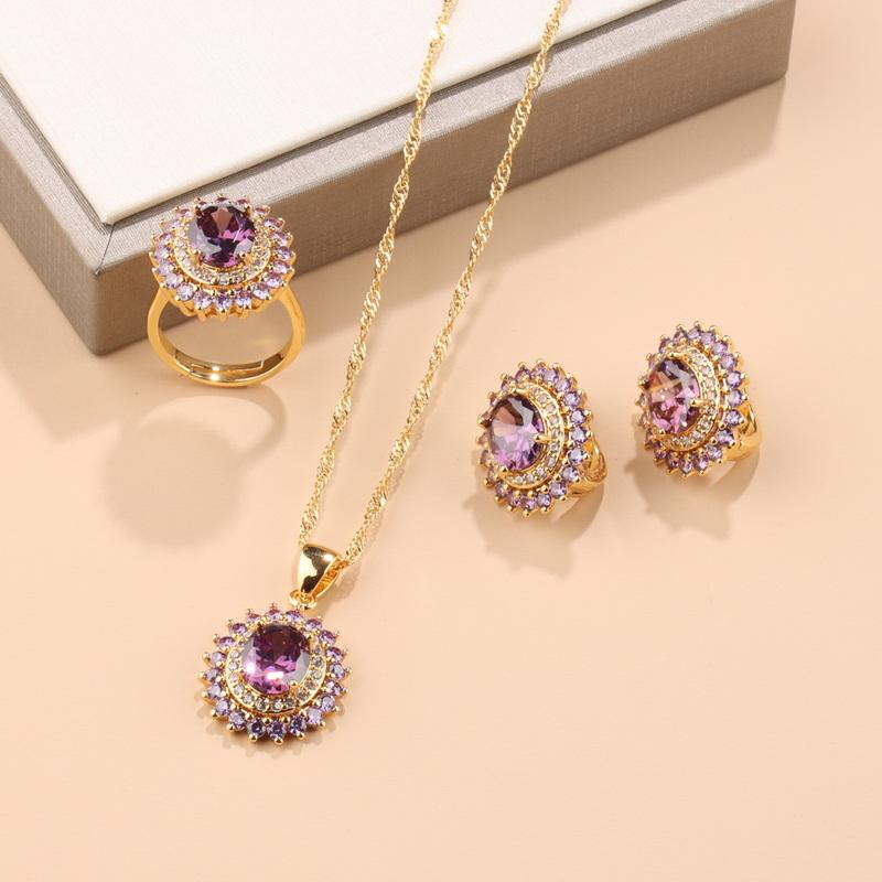 New Original Design Women Luxury Wedding Dubai Jewelry Sets  Gold Plated Earrings Necklace Pendant Ring For Women Gift