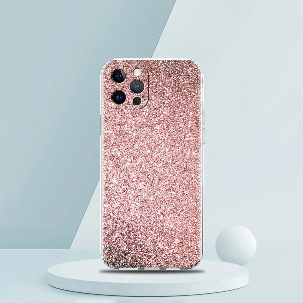 Pink Glitter Soft Transparent Phone Case Cover for iPhone 16 15 14 13 12 11 Pro Max XR 8 7 Plus XS Max Shockproof Shell Fundas