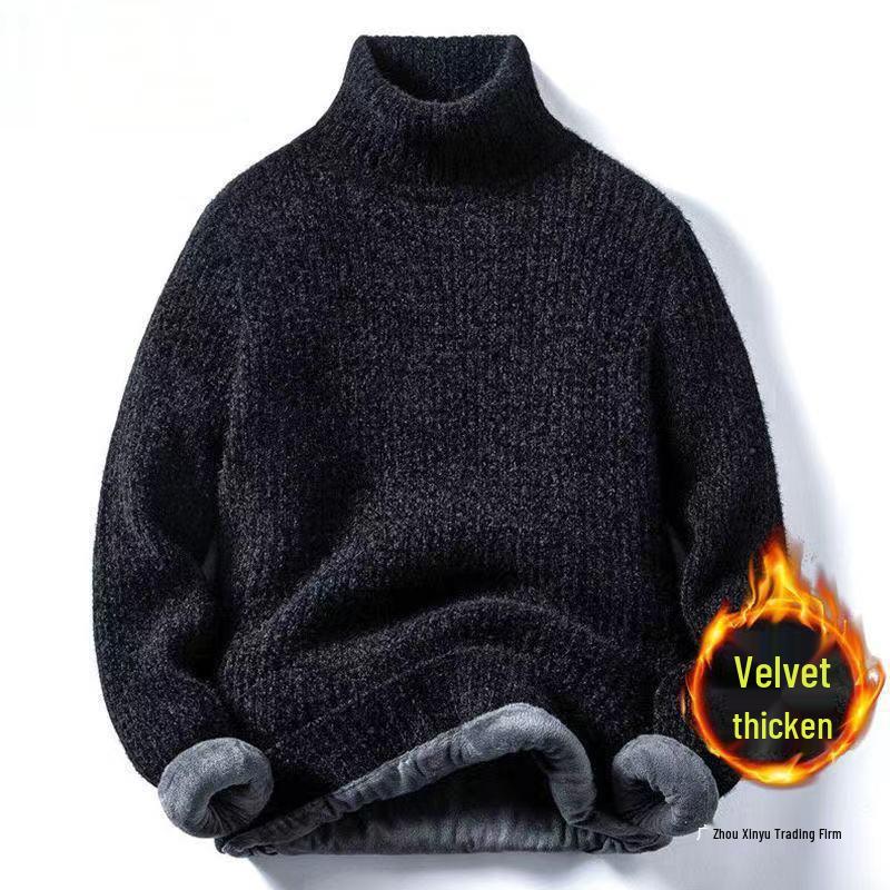 Men's Thick Velvet Chenille High Neck Sweater - Trendy, Loose Fit, Warm Solid Color Knit for Autumn/Winter
