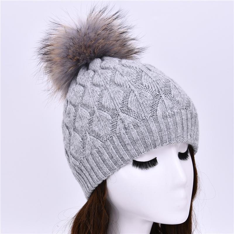 Jxwatcher Women Winter Hat Real Fur Pompom Angora Knitted Wool Beanie Fashion Casual Outdoor Thick Ladies Warm Fur Ball Hats New