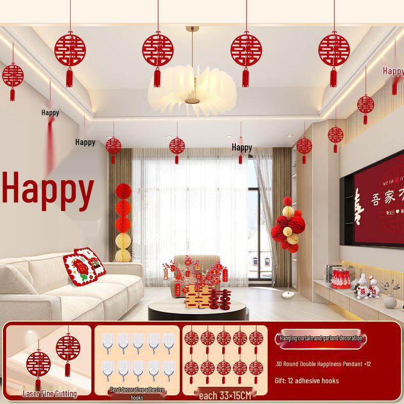 Xi Character Wedding Decoration Set: Bride's Room Hanging Ornaments