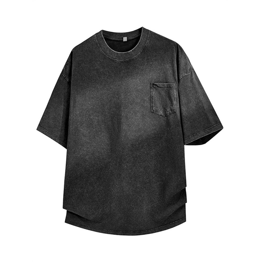 Men's Vintage Washed Cotton T Shirt Crew Neck Short Sleeve Chest Pocket Casual Loose Fit Streetwear Summer Tops