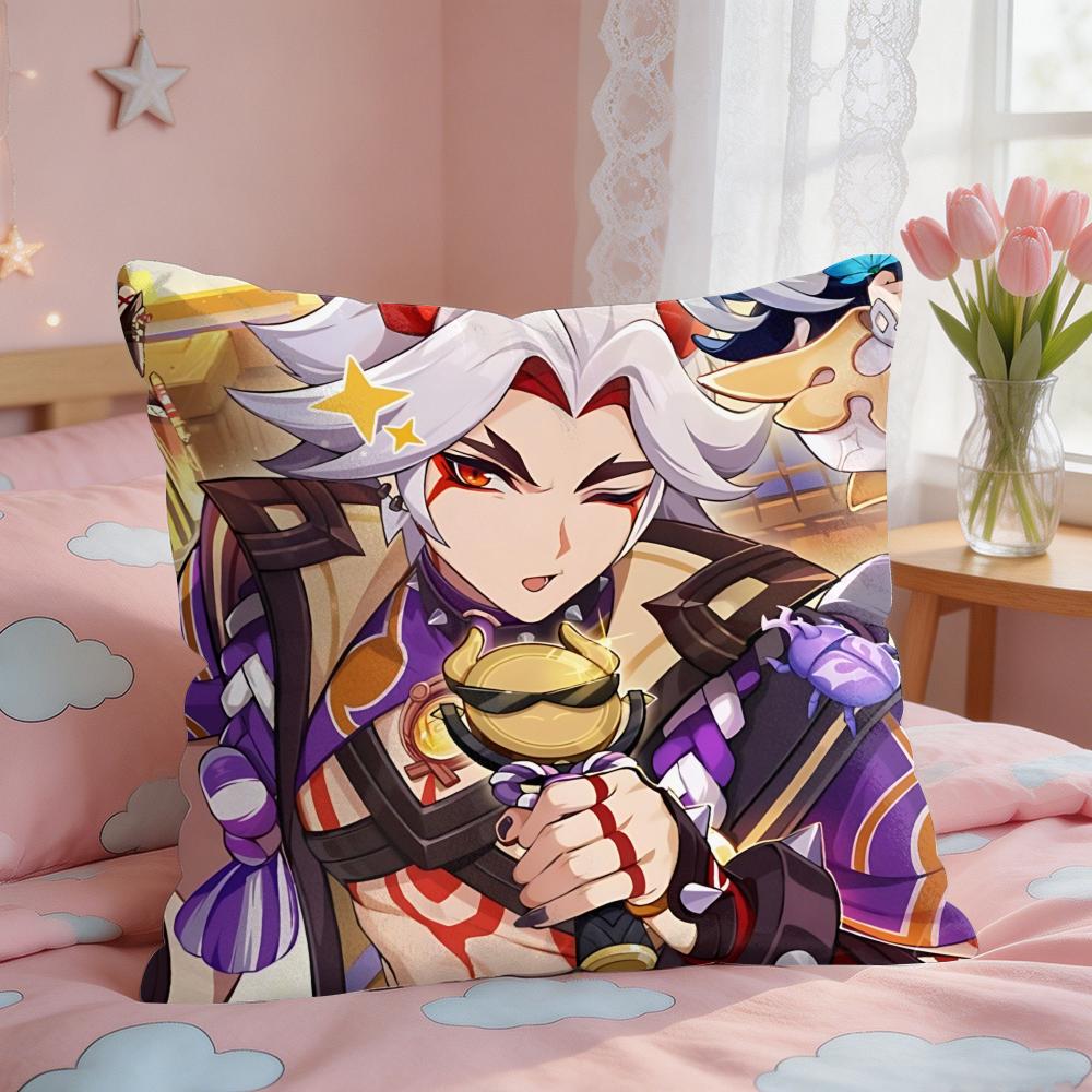 Arataki Itto Genshin Impact Cushion Cover Square Short Plush Pillow Case Living Room Sofa Home Decor Funda X
