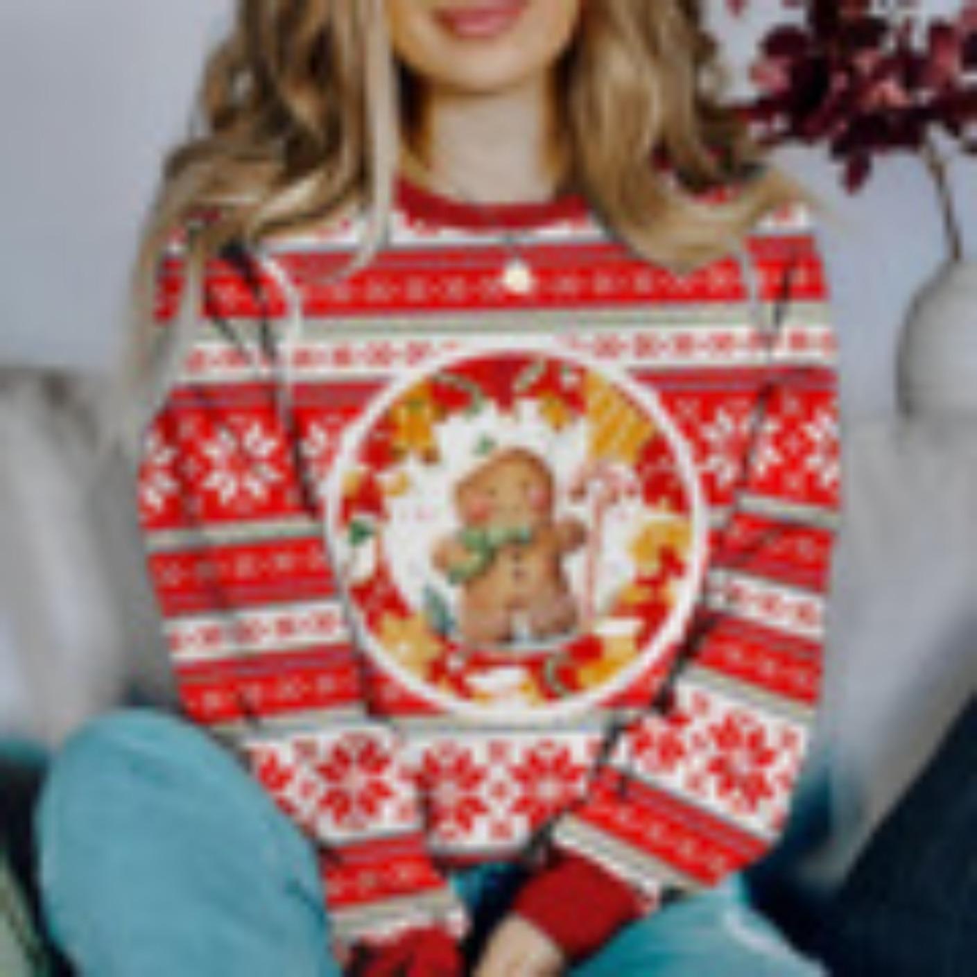 

Нова різдвяна футболка 2024 року, жіночий топ з довгим рукавом, осіння мода, елегантний молодіжний жіночий пуловер, світшот Y2k, фестивальний одяг 5XL