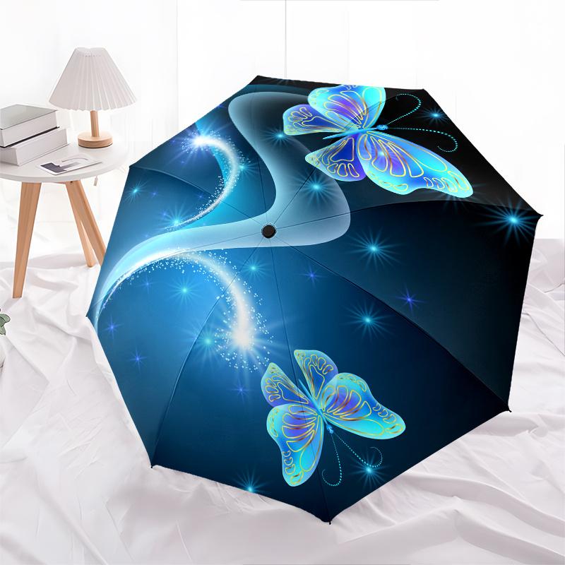 Blue Butterfly Glitter Wallpaper, Digital DownloadUmbrella, Cute Umbrella with Cute Design, Portable 3-Fold Compact Umbrella for Men & Women, Valentin