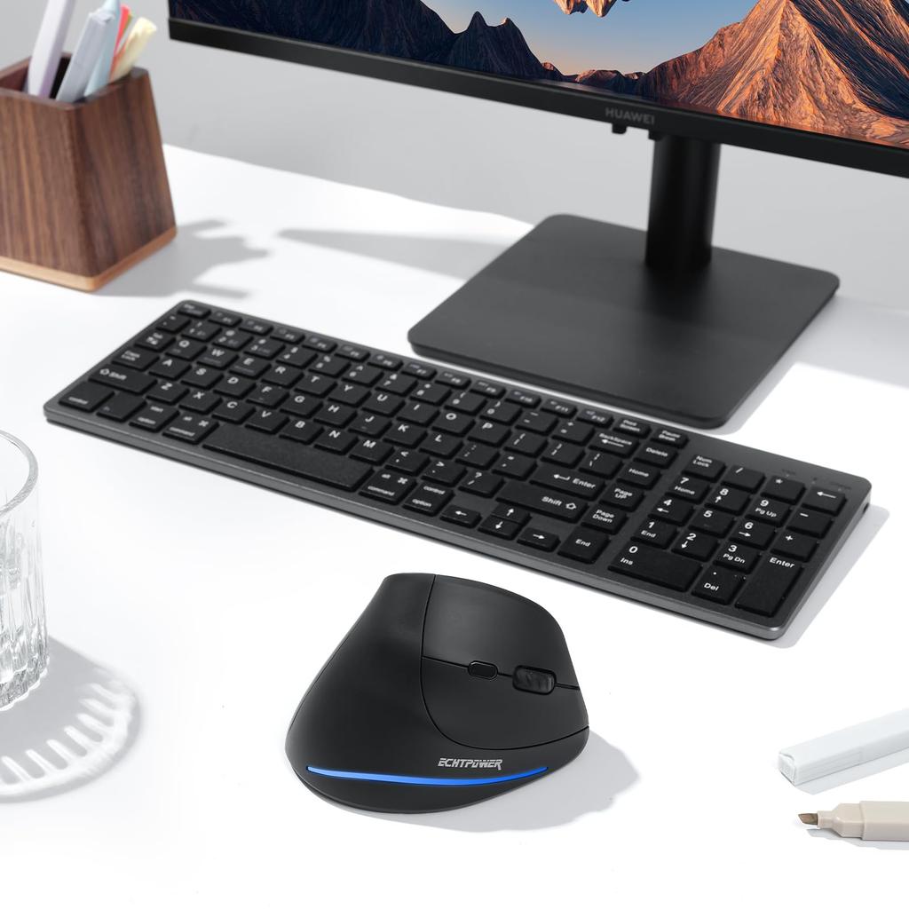 ECHTPower Ergonomic Wireless Vertical Quiet Blue DPI 7 Ergonomic Design for Right Handed Compatible with Windows and MacOS Mouse, Type,