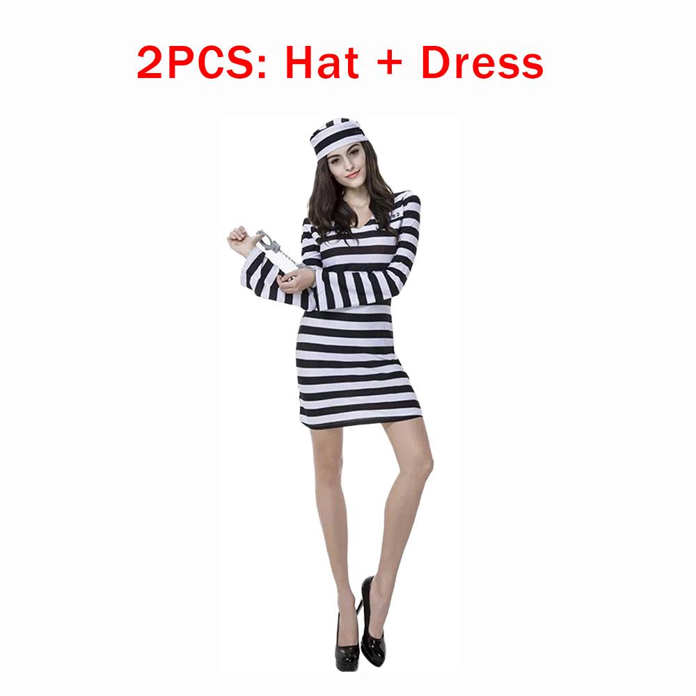 Prisoner's Clothing Classic Black-and-white Striped Couple's Prison Outfits Hats Dress Halloween Party Performance Costume