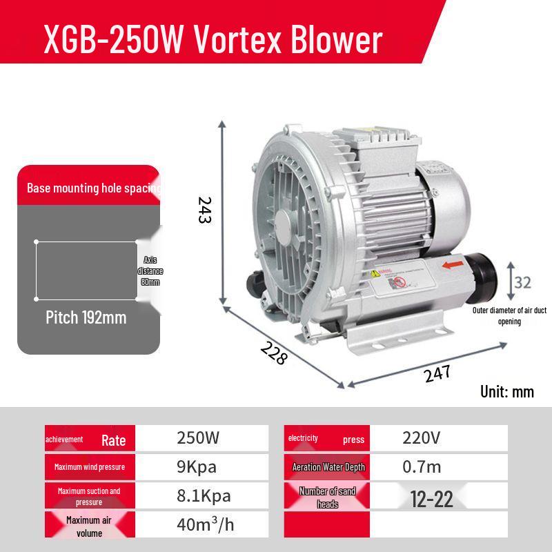 220V High-Pressure Industrial Vortex Air Blower Pump for Fish Pond Aeration