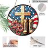 2D Flat Retro Round Aluminum Wall Decor, Memorial Day Cross & Boots Design, Indoor Outdoor Hanging Plaque, Memorial Home Gift