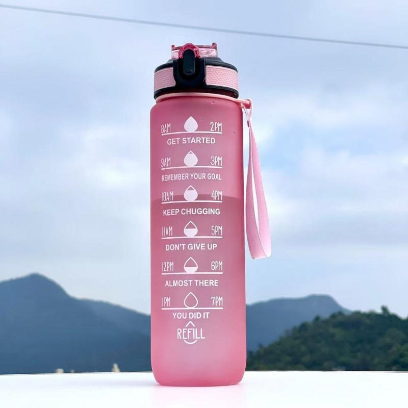1000ml Plastic Water Bottle with Time Marker, Leakproof Gradient Sports Bottle for Women Men, Gym Yoga Hiking Office