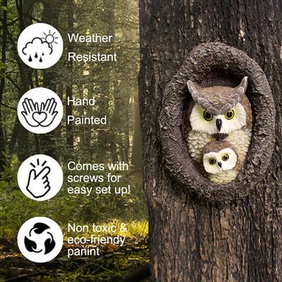 Yousheng Owl Tree Hugger Garden Statue Realistic Looking Waterproof Non-Fading Outdoor Yard Resin Statue Ornament