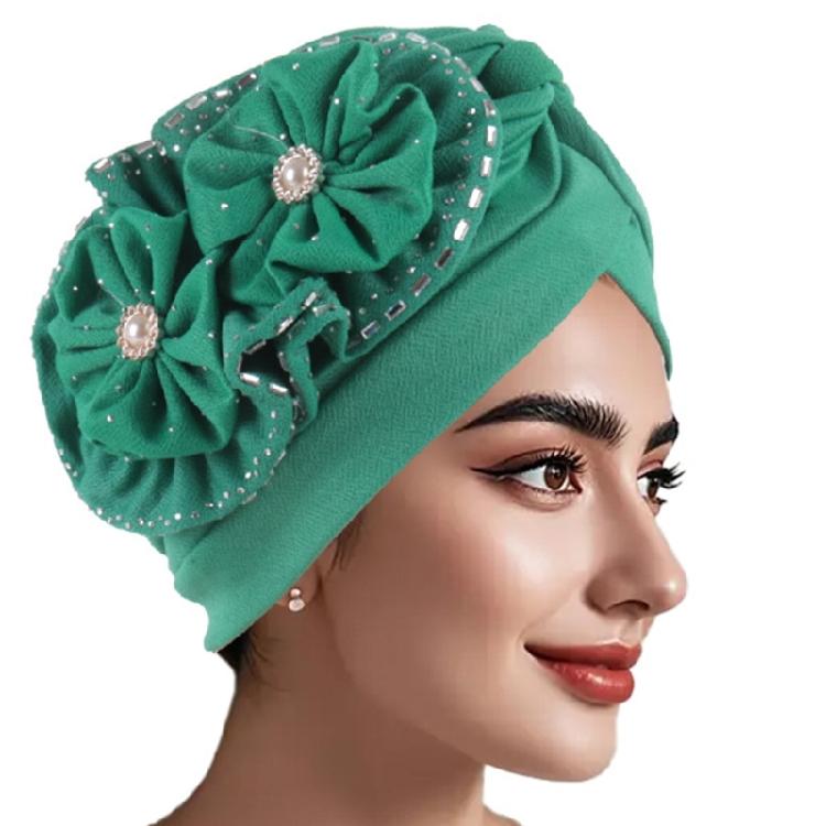 

Flower Decorated Hat Modern Women s Wrap Hat National Cultural Styles Hat for Travel, Parties зелений