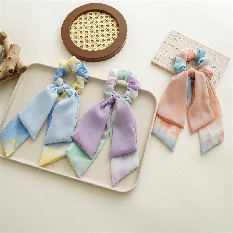 Summer New Style Tie-dye Chiffon Double-layer Ribbon Large Bow Hair Accessory for Women - Hair Tie with Butterfly Knot Hair Ring
