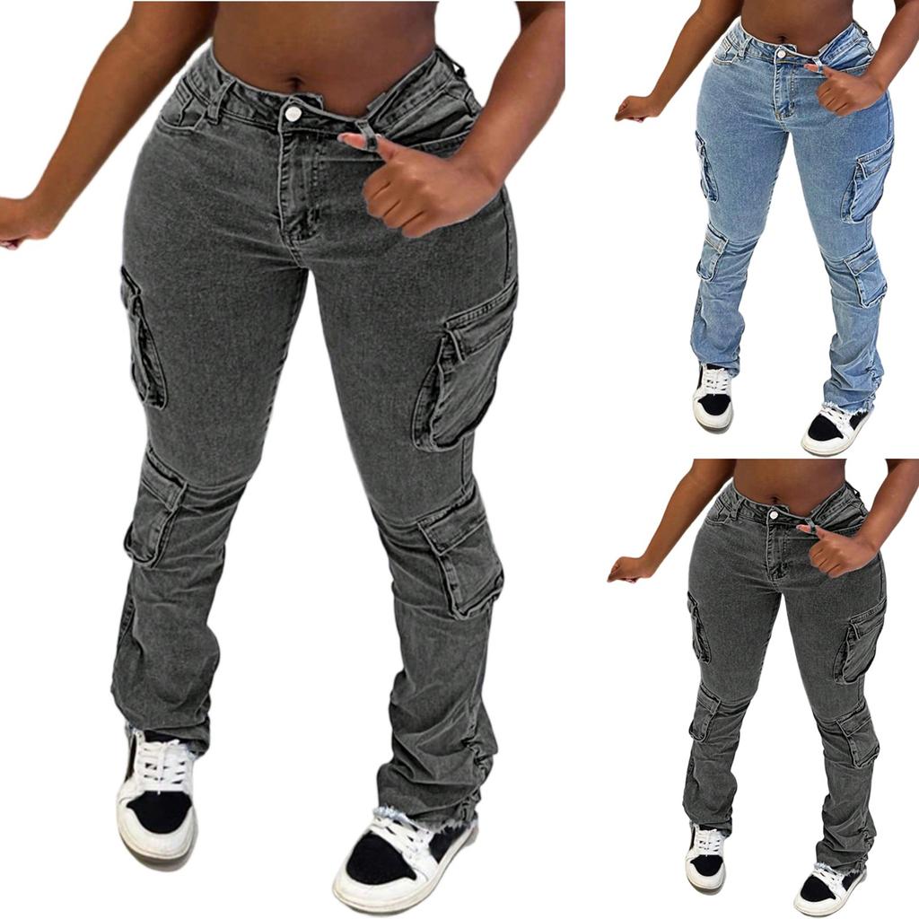 Women's Solid Color Casual Fashion Pants, Solid Color Versatile Slim Fit Jeans