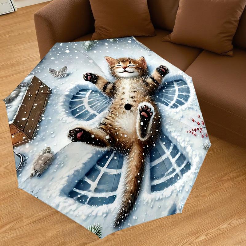 1PC cat snowflake Umbrella-9-Rib Reinforced, Automatic Open, Lightweight & Durable, Cute Fashion Accessory for Outdoor-P0767