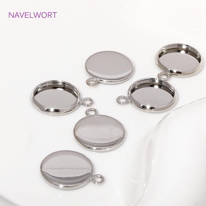 6/8/10mm 14K Gold Plated Cabochon Blank Tray Charms Connectors For DIY Bracelets Necklaces Jewelry Making Accessories Supplies