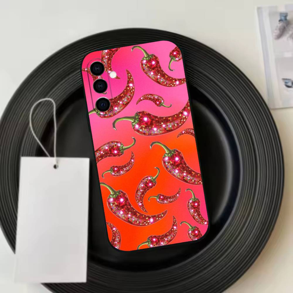 Red Chili Pepper P-Pattern  Phone Case Black Silicone Soft For Samsung Galaxy A73,A72,A71,A70,A53,A52,A51 Samsung a71 4g