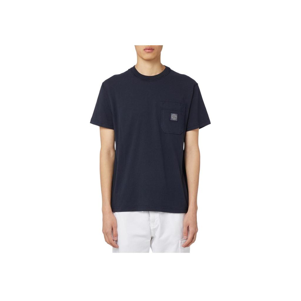 STONE ISLAND Ss23 Abzeichenmuster Bedrucktes Rundhals-Kurzarm-T-Shirt Herren Oberteile Dunkelblau 101521957-A0020