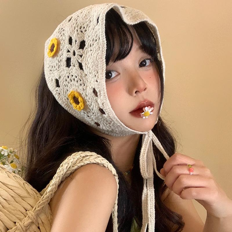 Cherry Lace Triangle Hair Scarf Girls Holiday Retro Hair Bands For Women Outgoing Makeup Styling Bandana Headwarp Headwear