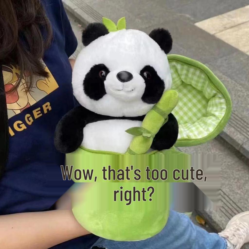 Bamboo Tube Panda Plush Toy with Flower Pillow