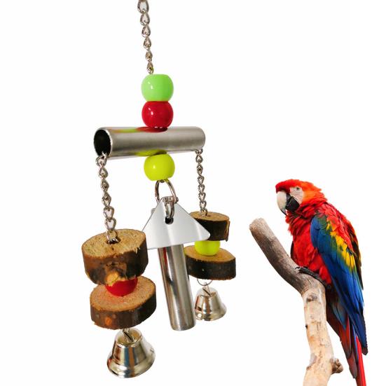 Perroquet Perruche Jouet Balançoire à Clochette Suspendue Perchoir pour Oiseau Barre Perles Colorées Décor de Cage