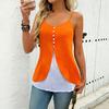 Women Tops V Neck Sleeveless Soft Stretchy Sling T-Shirt Buttons Decor Fake Two-Piece Design Mid-length Tee Shirt Daily Wear