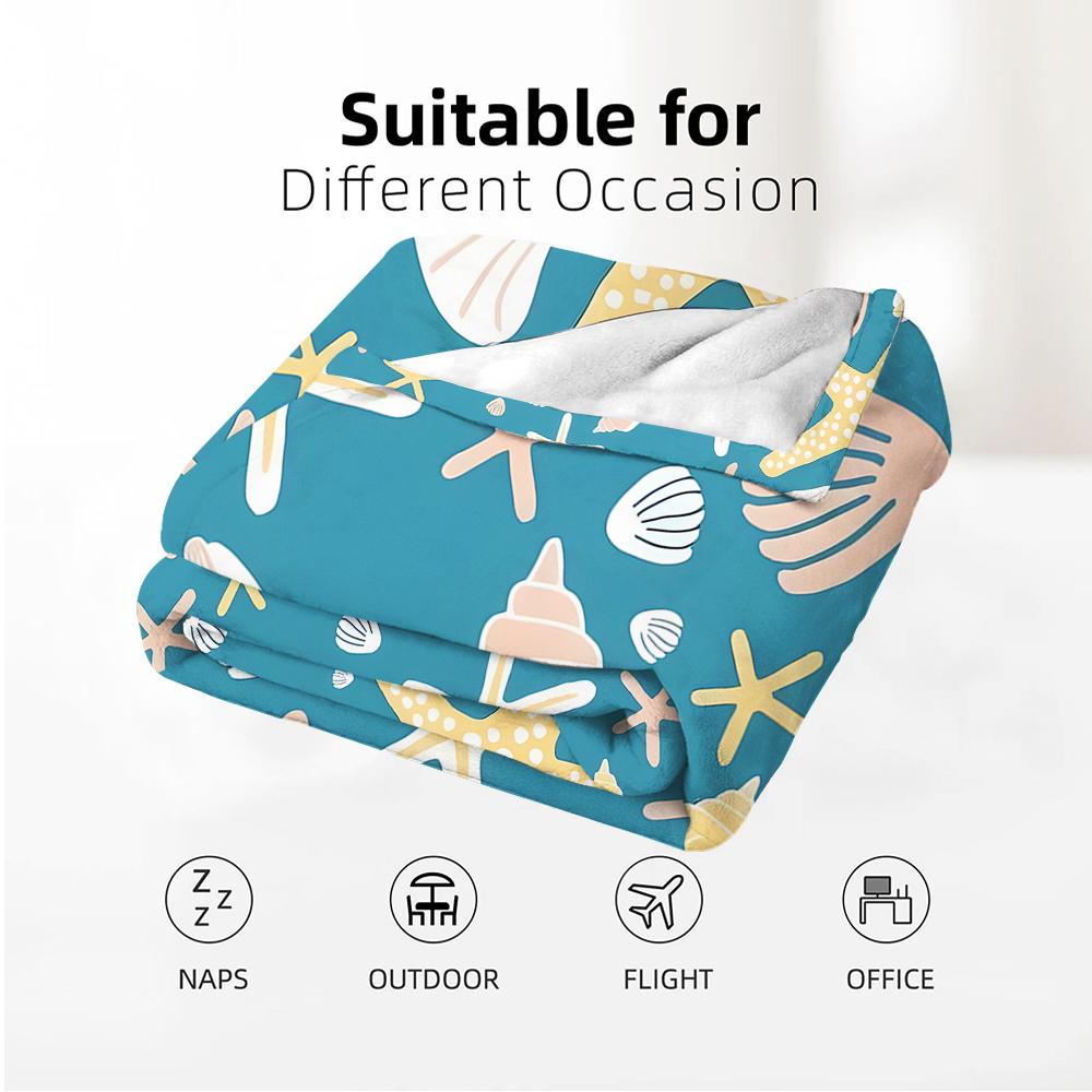 Türkis Ozean Seestern Muschel Anime Cartoon Flanell Decke Weiche Warme Überwurfdecke für Schlafzimmer Sofa Auto Kinder Urlaubsgeschenk
