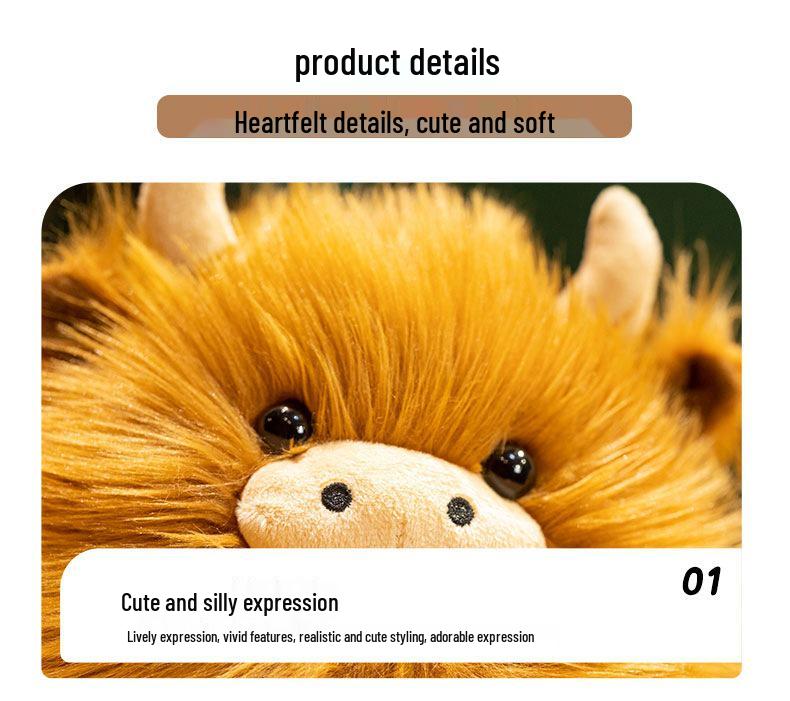 Fluffy Highland Cow Plush Toy - Round, Long-Haired Bison Doll for Kids