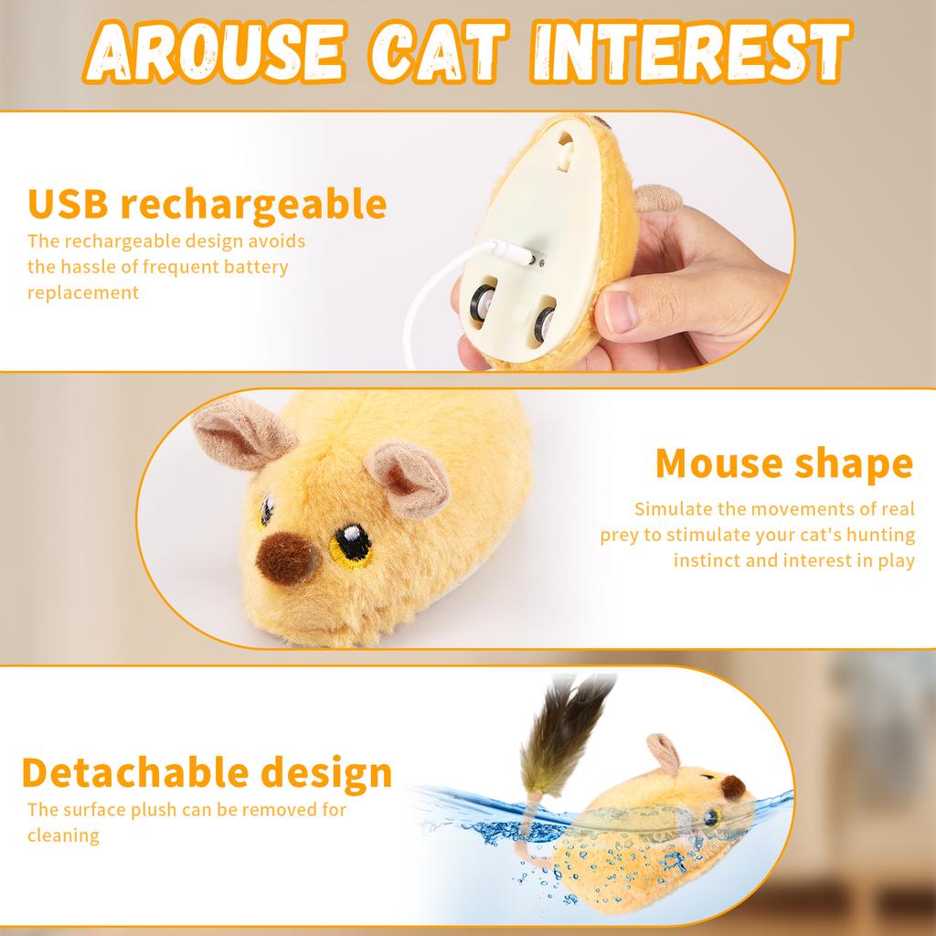 Cat Mouse Interactive Plush Toys LED Glow Electric Telecontrol Auto Rechargeable Pet Moving Mice Toy Realistic Kitten