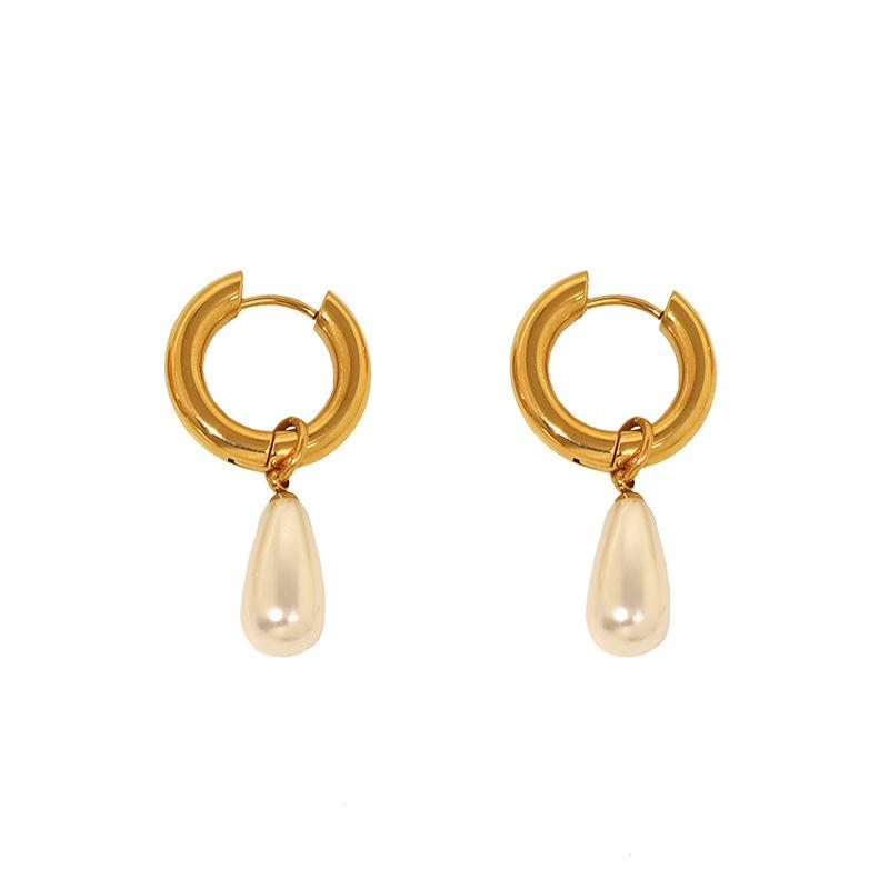 New Classic Round Earrings Women'S Medical Titanium Steel 316 Fashion Jewelry Pearl Trend Earrings Gold