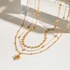 Youthway Rhinestone Star Layered Chain Pendant Necklace Women Stainless Steel Golden Metalic Waterproof Texture Necklace Jewelry