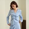Waiwaiaiem Yy_Blue Elegant Pleated V-Neck Shirt