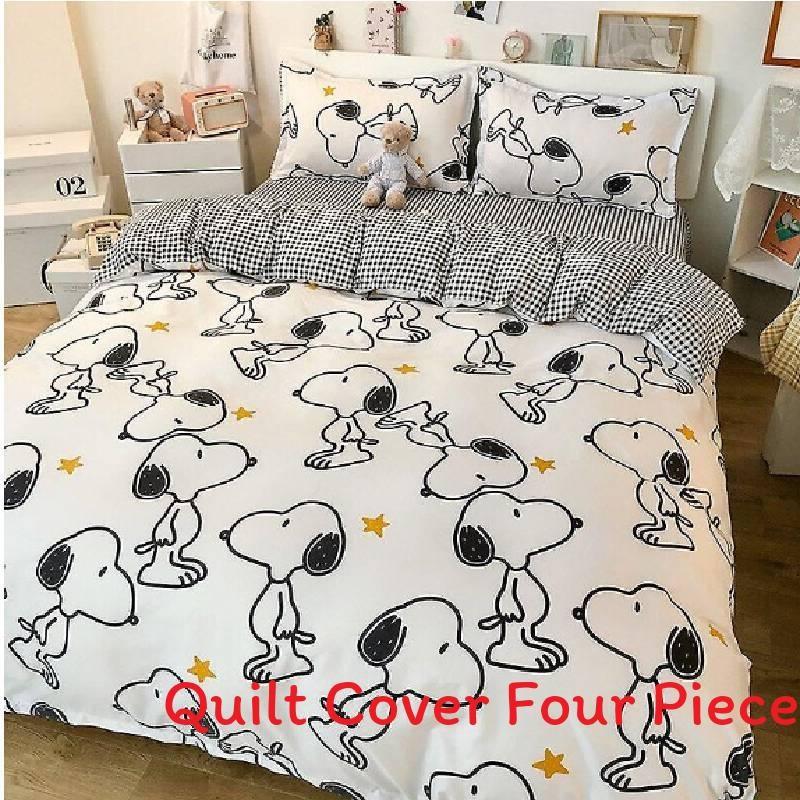 Snoopy Water Wash Cotton Bedding Set With Printed Floral Design For Student Dorms