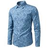 Mens Elegant Blue Floral Printed Shirts Vintage Clothing Chemise Hommes Manche Longue Blusa Jeans Masculina Man Shirts