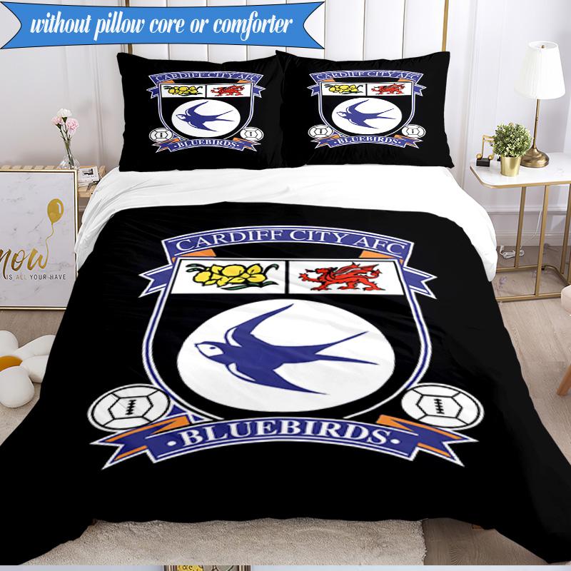 3PCS Cardiff Fc Crest Printed Soft Bedding Set,Including 1pc Duvet Cover And 2pcs Pillowcases Perfect for Bedroom, Dormitory, Fan Gift