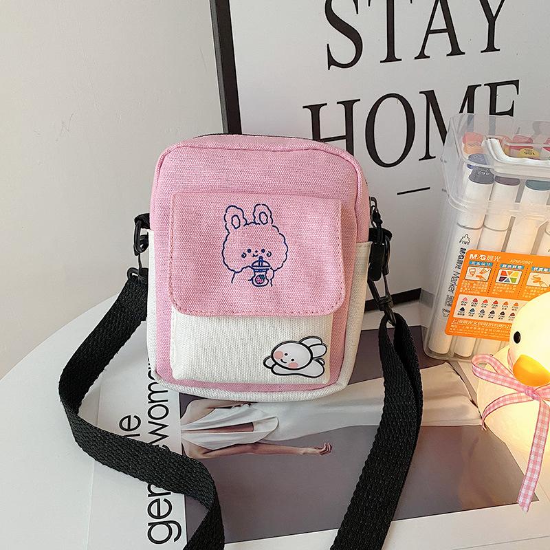 

Новая холщовая маленькая сумка милая девушка простая наплечная сумка контрастного цвета маленькая свежая студенческая сумка-мессенджер розовый