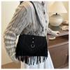 New Retro Suede Faux Leather Saddle Bag for Women Fringe Tassel Crossbody Shoulder Purse Vintage Western Style Handbag