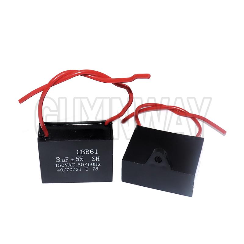 CBB61 Fan Capacitor 450V 1UF 1.2UF 1.5UF 2UF 2.5UF 3UF 4UF 5UF 6UF10UF Ceiling Fan Motor Run Rectangle Capacitor CBB61