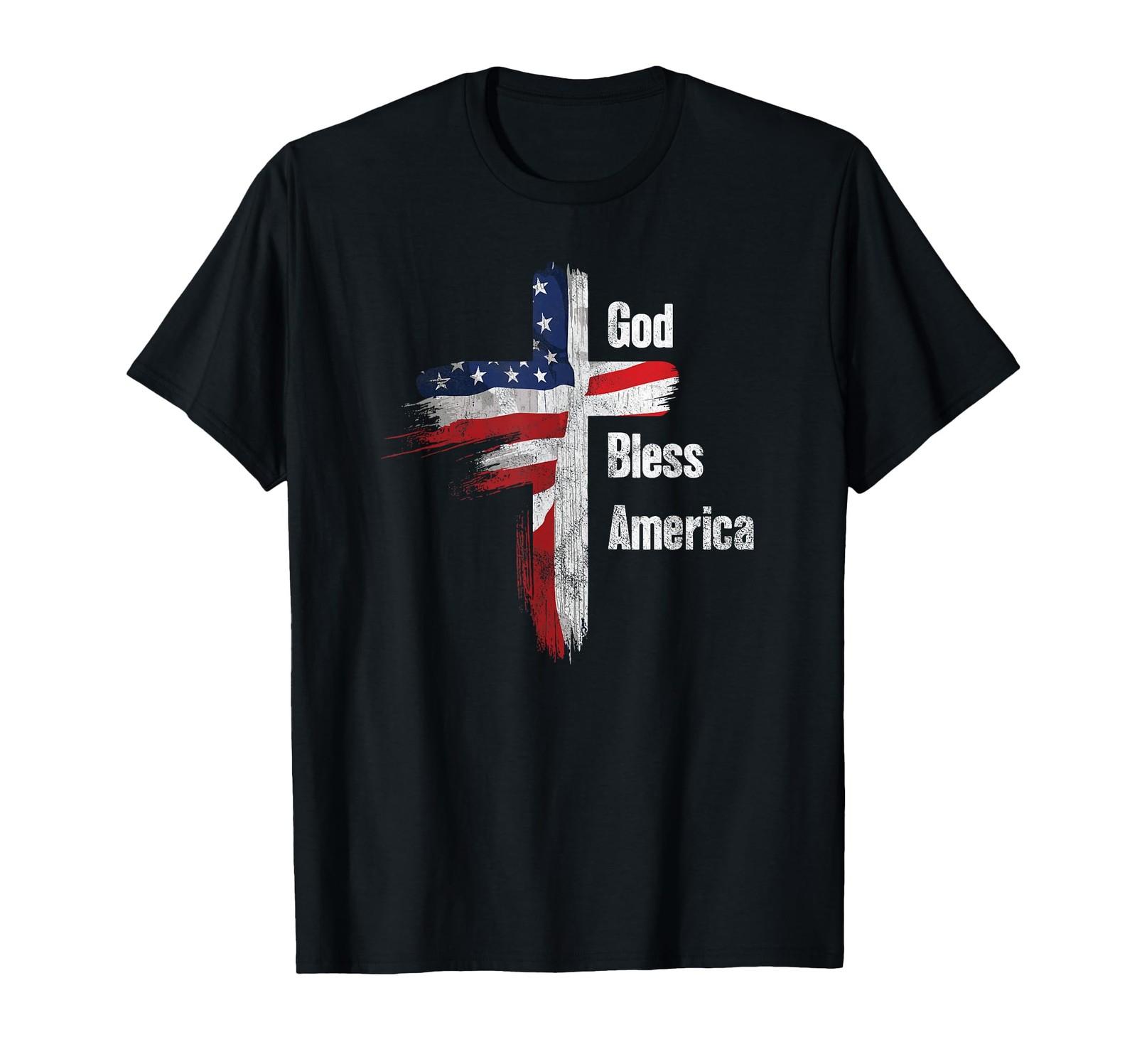 God Bless America 4th of July Christian Patriot USA Flag T-Shirt S